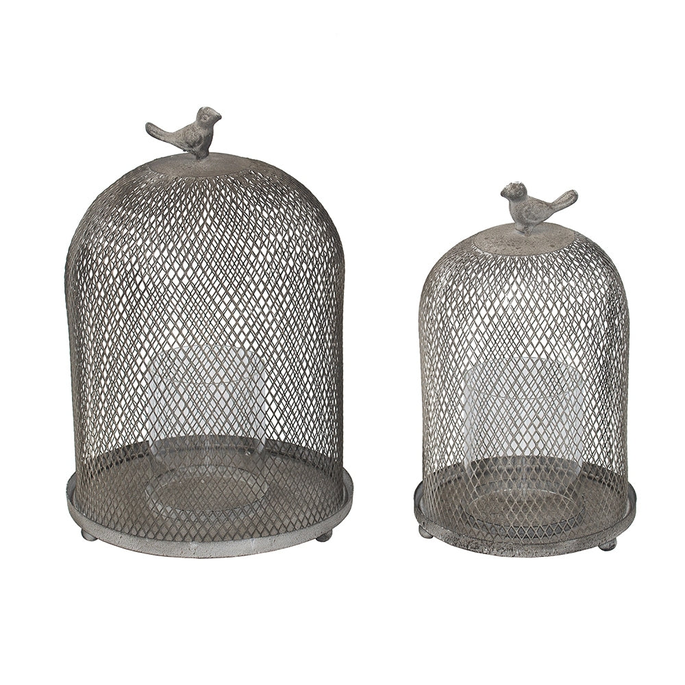 Set Of 2 Ophira Sparrow Antique Gray Mesh Candle Holders, L: D8.5X13" S: D7X10" Antique Gray Antique,Art Deco,Farmhouse,Retro,Rustic Iron