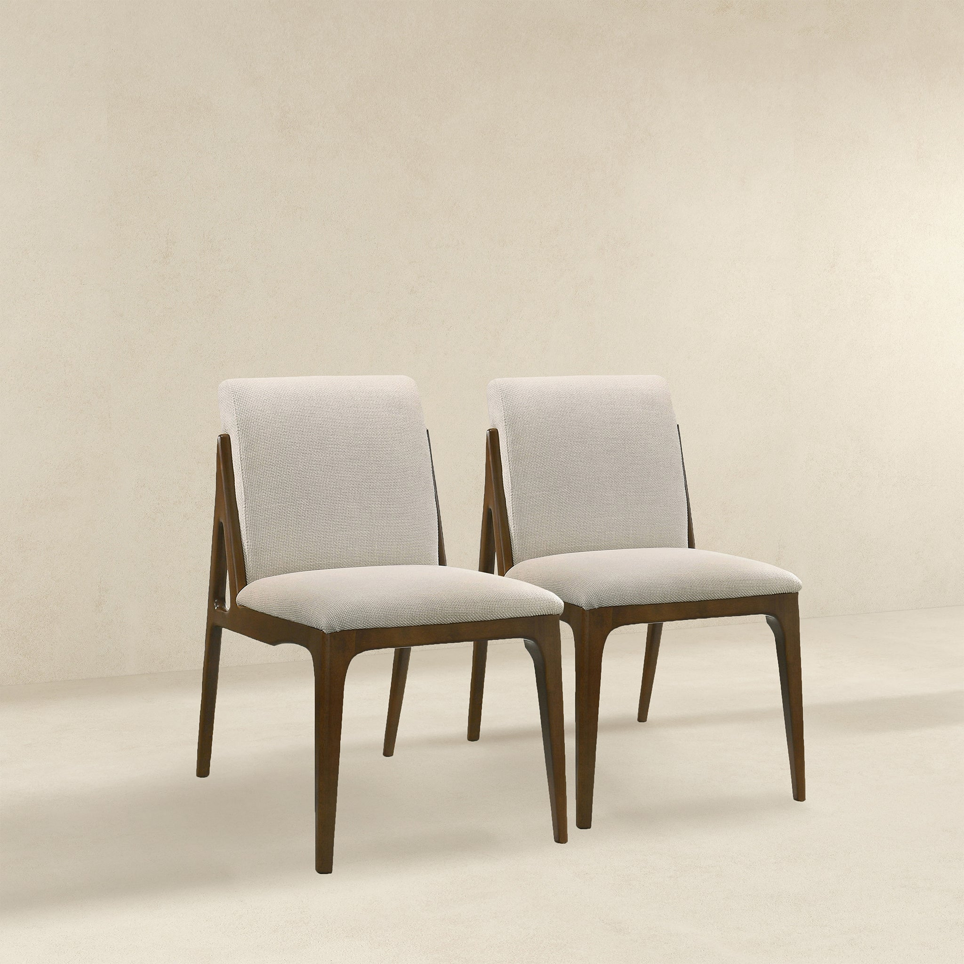 Grivelle Cream Fabric Dining Chair Set Of 2 Solid Brown,Cream Brown Dining Room Foam Wipe Clean Mid Century Modern Dining Chairs Engineered Hardwood 1 Foam Fabric,Solid Wood