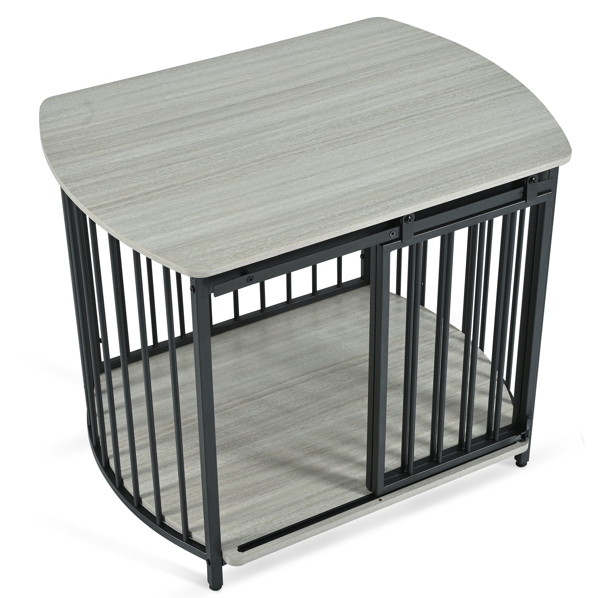 31.5" Furniture Style Dog Crate For Small And Medium Dogs, Wooden Cage Indoor Kennel Furniture, Modern Dog Crate End Table With Double Doors, Gray Gray Pet Barrier Medium 26 40 Lbs Iron,Mdf