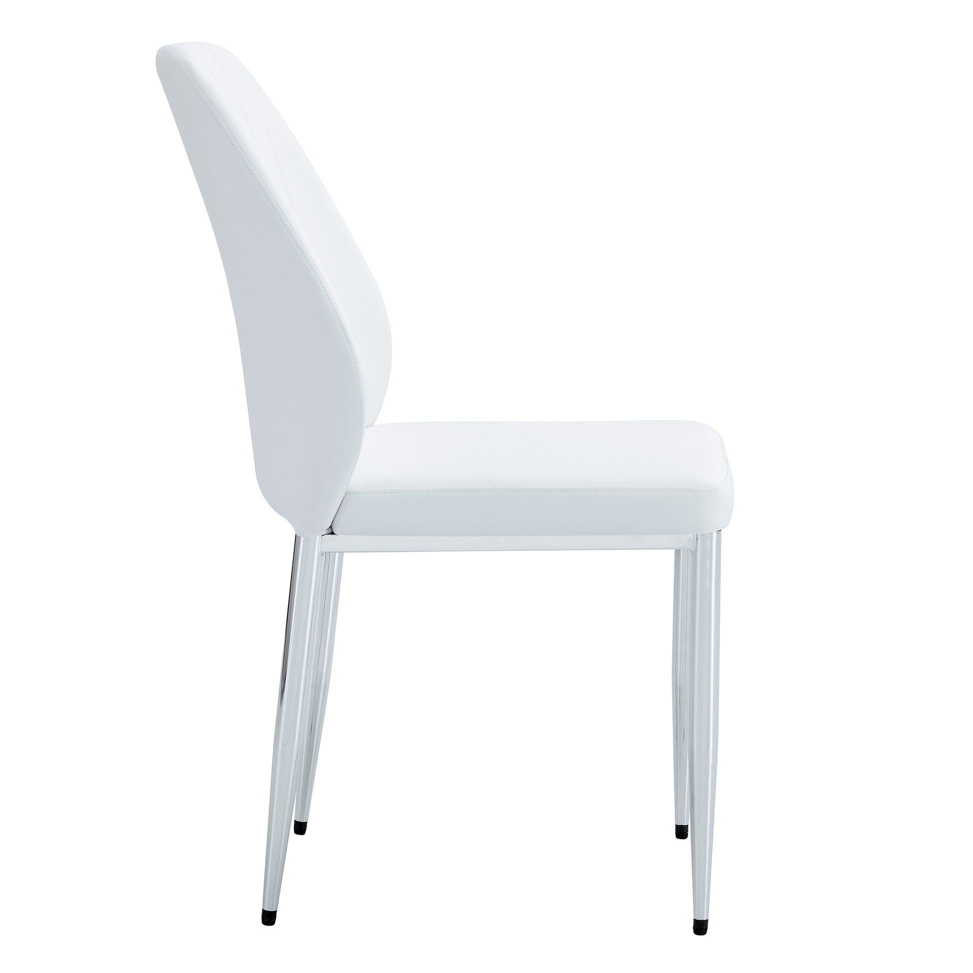 Set Of Four White Pu Comfort Dining Chairs 17.7"X25" .Dining Chair With Extended Backrest,White Pu,Silver Metal Legs,Suitable For Various Places Such As Family Restaurants, Hotels, Coffee Shops,Etc.