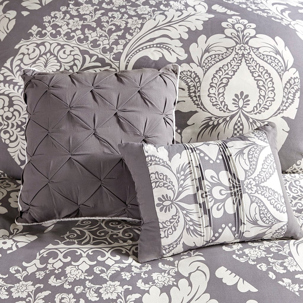 7 Piece Cotton Printed Comforter Set Grey King King Grey Polyester