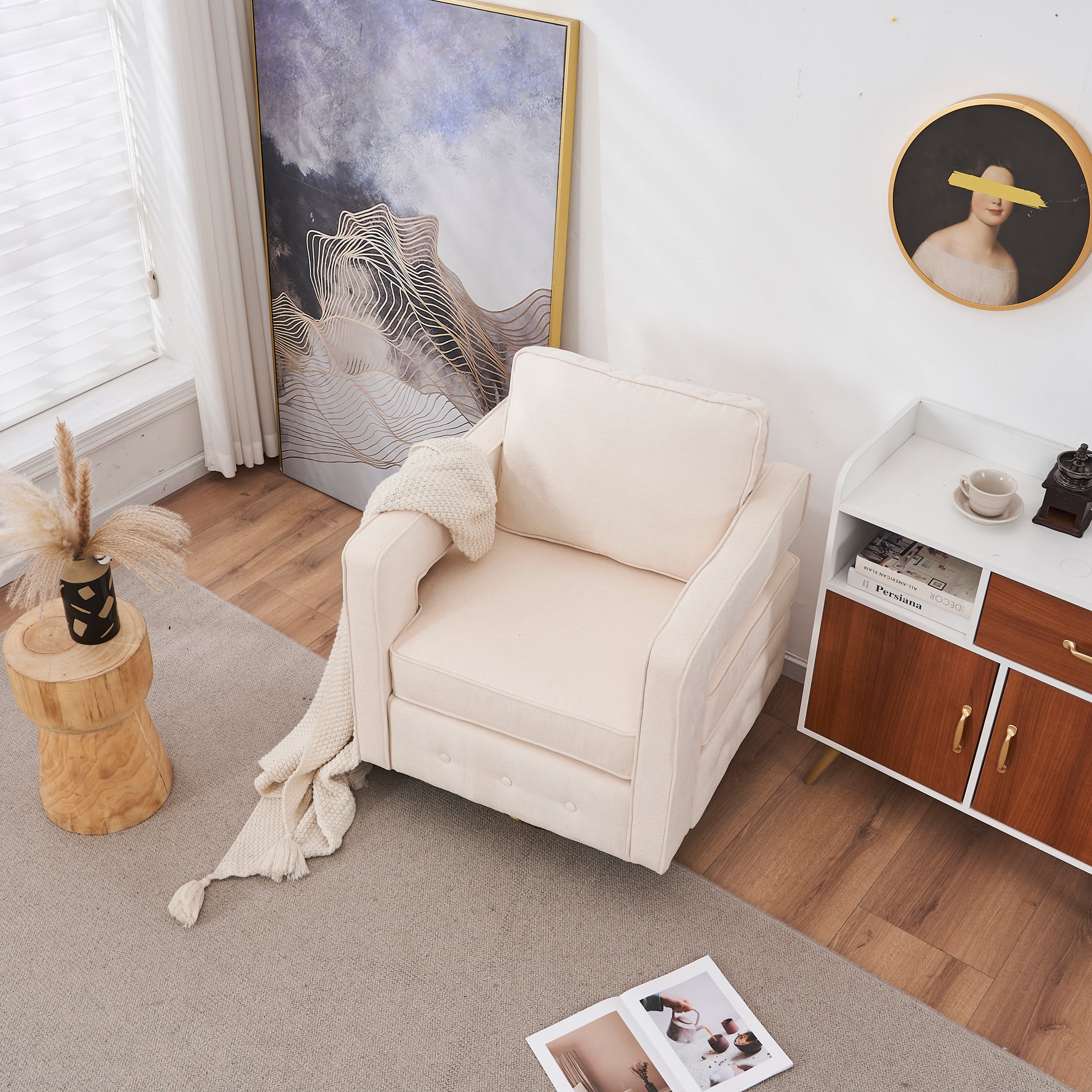 Swivel Barrel Chair For Living Room,360 Degree Swivel Club Modern Accent Single Sofa Chair, Small Leisure Arm Chair For Nursery, Hotel, Bedroom, Office Beige Primary Living Space Modern Linen