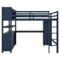 Wood Loft Bed With Cabinet And Bookshelf, Full Size Loft With Wardrobe And Desk For Kids,Dark Blue Expect Arrival Date 2024 8 25 Full Dark Blue Pine