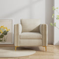 Accent Chair For Living Room Upholstered Arm Chair With Metal Legs Beige Velvet Beige Foam Fabric