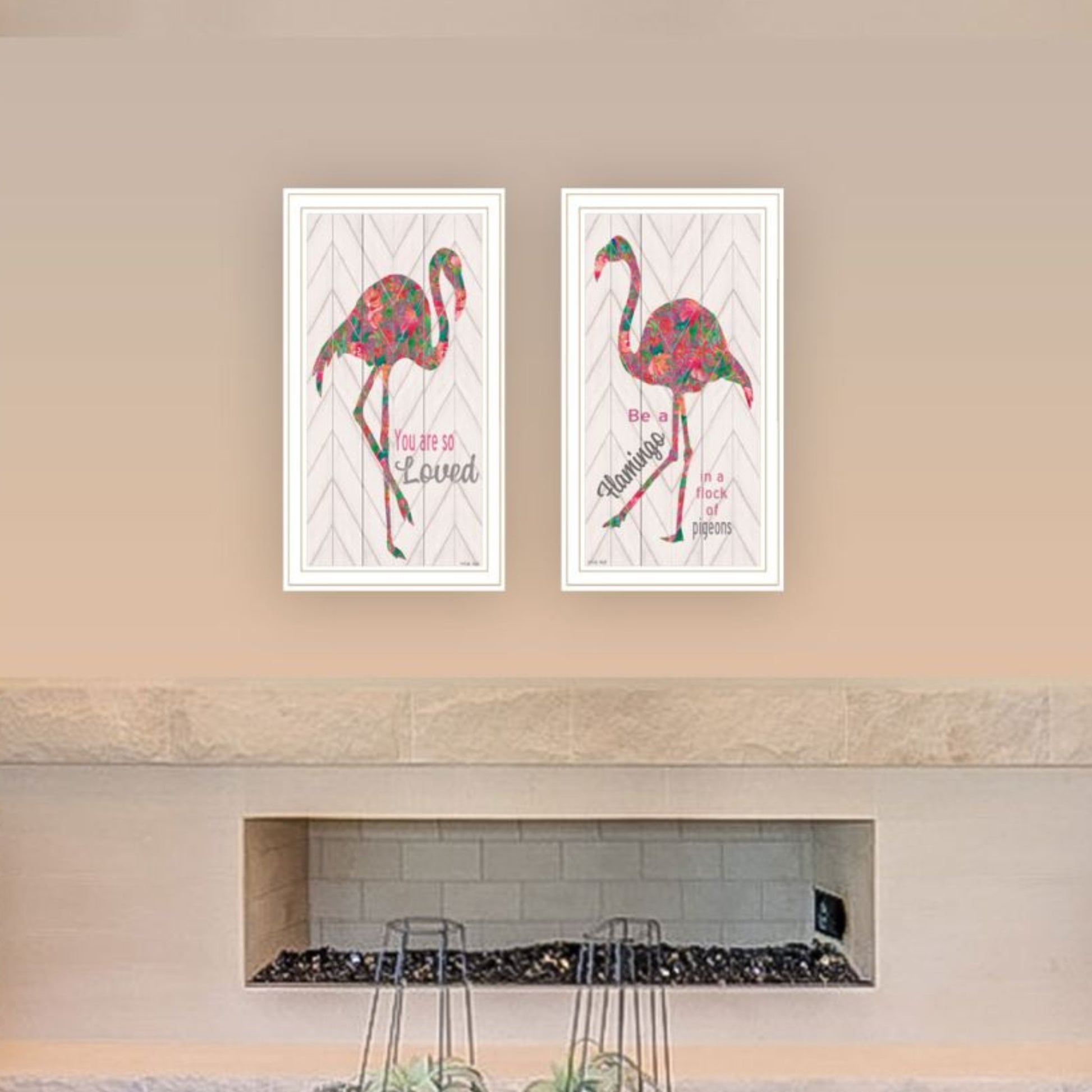 "Flamingo'S A Matrix Colors " Framed Wall Art For Living Room, Wall Art Print For Home Decor, Bedroom Wall Art By Cindy Jacobs Multicolor Wood Paper