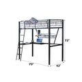 Senon Silver & Black Finish Twin Loft Bed W Desk Black,Silver Metal,Synthetic Wood