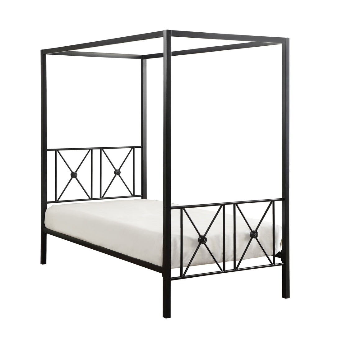 Black Finish Twin Platform Bed Canopy Metal Frame Modern Traditional 1Pc Box Spring Not Required Twin Black Metal Bedroom Canopy Metal