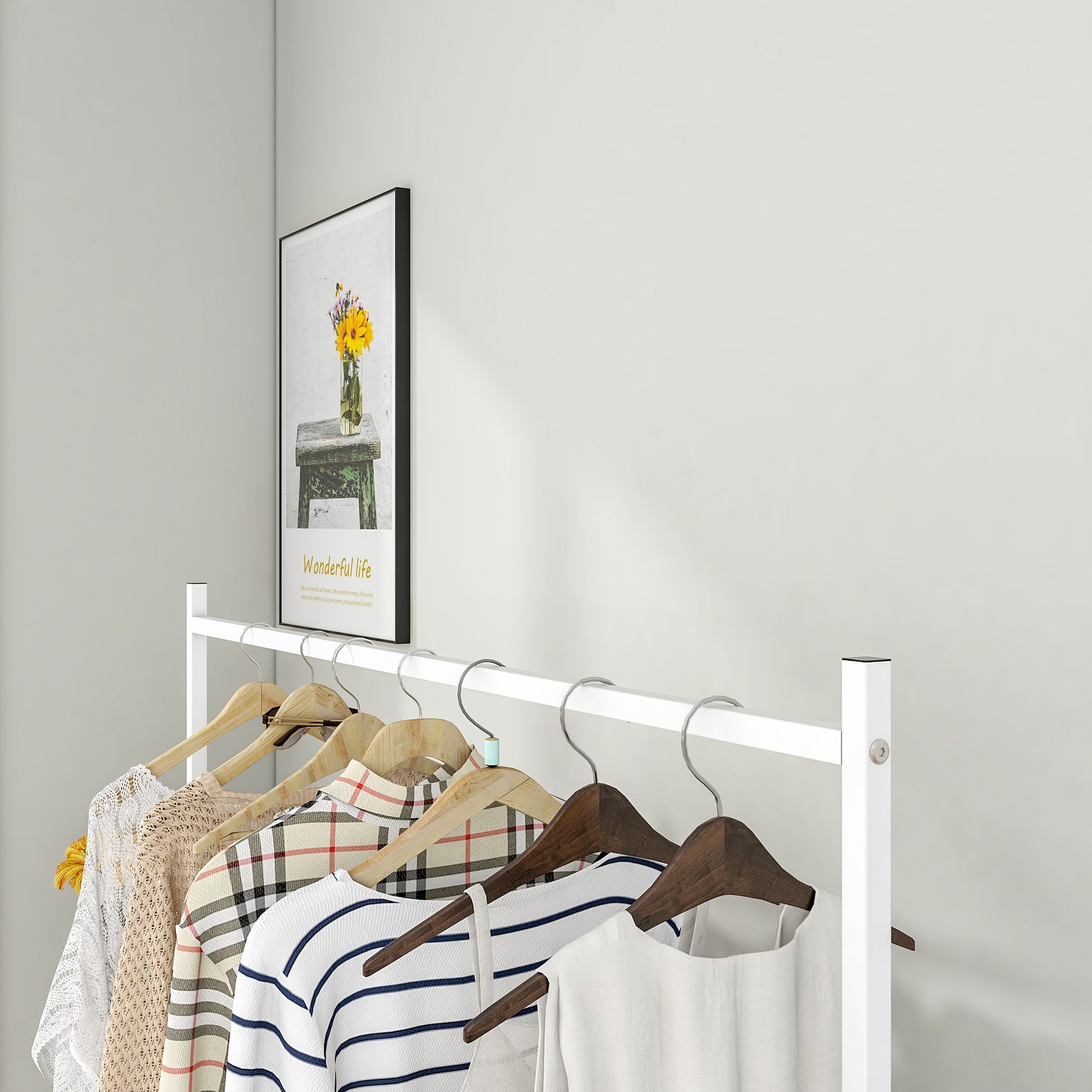 Garment Rack Freestanding Hanger Multi Functional Single Pole Bedroom Clothing Rack Bedroom, White White Bedroom Metal