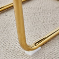 Table And Chair Set.Large Modern Rectangular Table With 0.4 Inch Patterned Glass Tabletop And Large Mdf Table Legs.Comes With 6 Chairs With Faux Leather Cushioned Seats And Golden Metal Legs. Gold White Seats 6 Mdf Glass