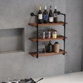 Homcom 3 Tier Industrial Pipe Shelves, Floating Wall Mounted Bookshelf, Metal Frame Display Rack For Living Room Or Bedroom, Rustic Brown Brown Mdf