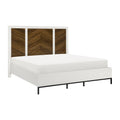 Beautiful White And Walnut Finish 1Pc Queen Bed Chervon Wood Headboard With 2 Usb Ports Modern Bedroom Furniture Box Spring Required Queen White Walnut Bedroom Wood