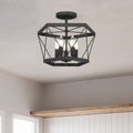 5 Light Living Room Steel Dimmable Cage Semi Flush Mount Ul Certified Black Ceiling Lights Steel Metal