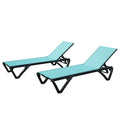 Outdoor Lounge Chair, 2 Pieces Aluminum Plastic Patio Chaise Lounge With 5 Position Adjustable Backrest And Wheels, All Weather Reclining Chair For Outdoor, Beach, Yard, Pool, Lake Blue Lake Blue Aluminum