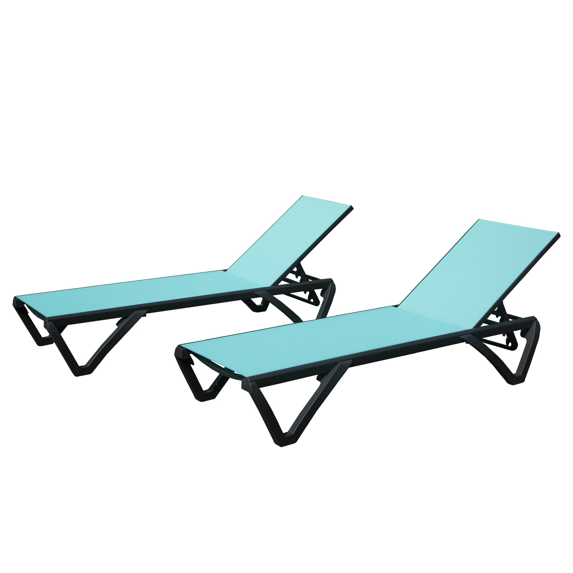 Outdoor Lounge Chair, 2 Pieces Aluminum Plastic Patio Chaise Lounge With 5 Position Adjustable Backrest And Wheels, All Weather Reclining Chair For Outdoor, Beach, Yard, Pool, Lake Blue Lake Blue Aluminum