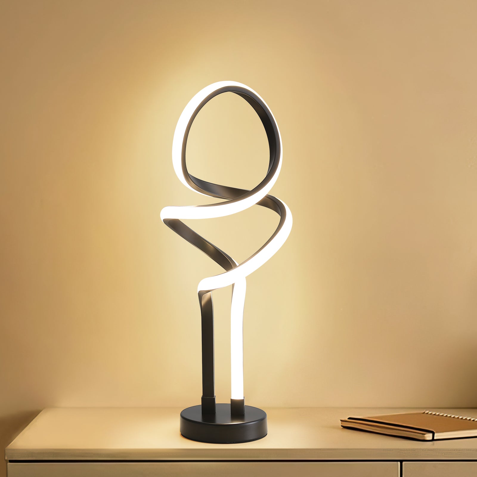 Small Unique Bedside Dimmable Led Table Lamp With Plug, Modern Desk Lamp For Girls Room, Living Room, Dresser Black Metal,Pvc