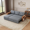 Upholstered Pull Out Sectional Sofa With Storage Chaise, Convertible Corner Couch, Light Grey Wooden Handrail Light Grey Wood Medium Soft Pillow Back Modern Square Arms Linen 3 Seat