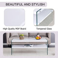 Double Rectangular Coffee Table. The Board Surface Is Mdf, With White Stickers, And Both Sides Are Transparent Tempered Glass. Suitable For Living Room, Bedroom And Other Occasions. White Mdf Glass