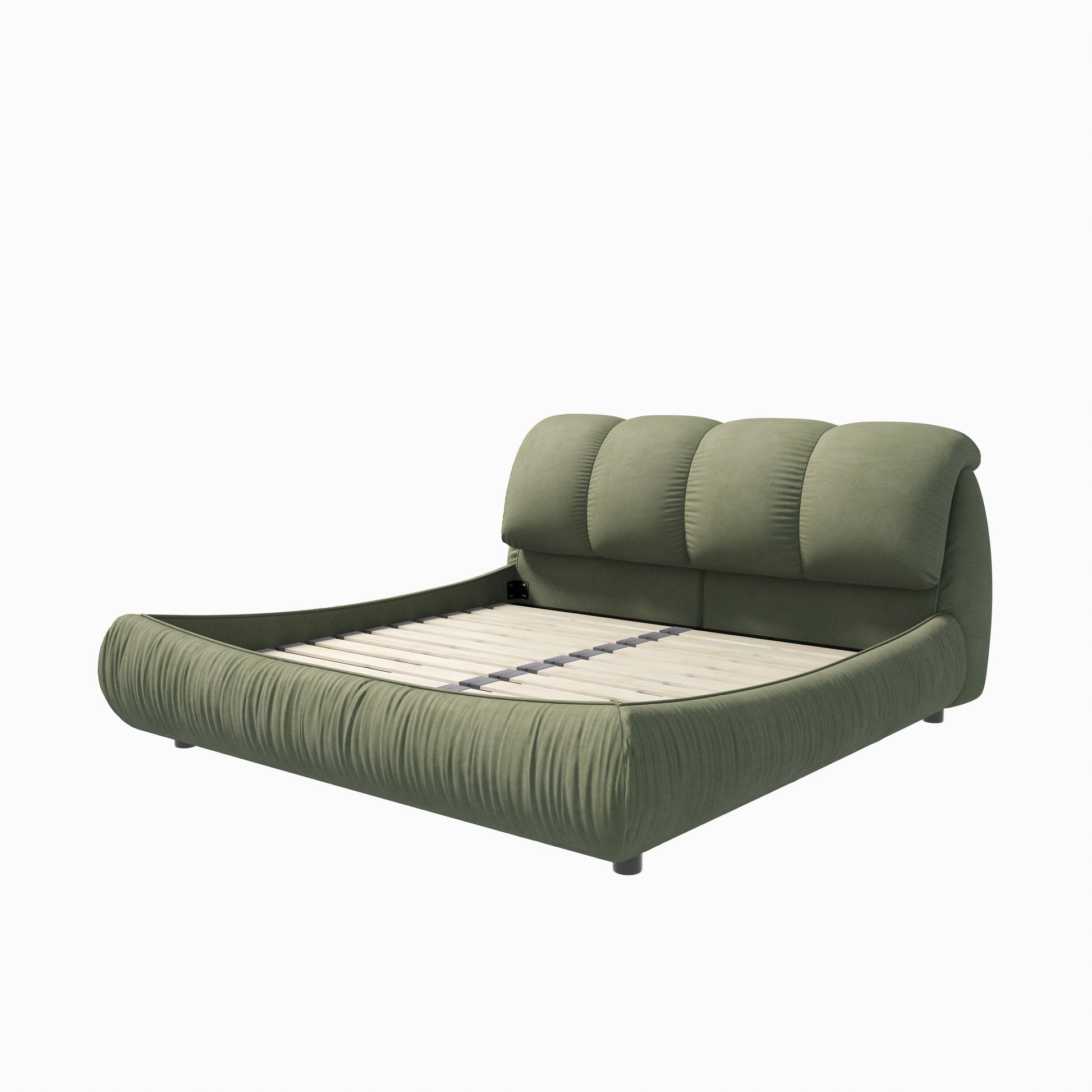 King Size Upholstered Platform Bed With Oversized Padded Backrest, Thickening Pinewooden Slats And Solid Wood Leg,Green Box Spring Not Required King Green Wood Polyester Solid Wood