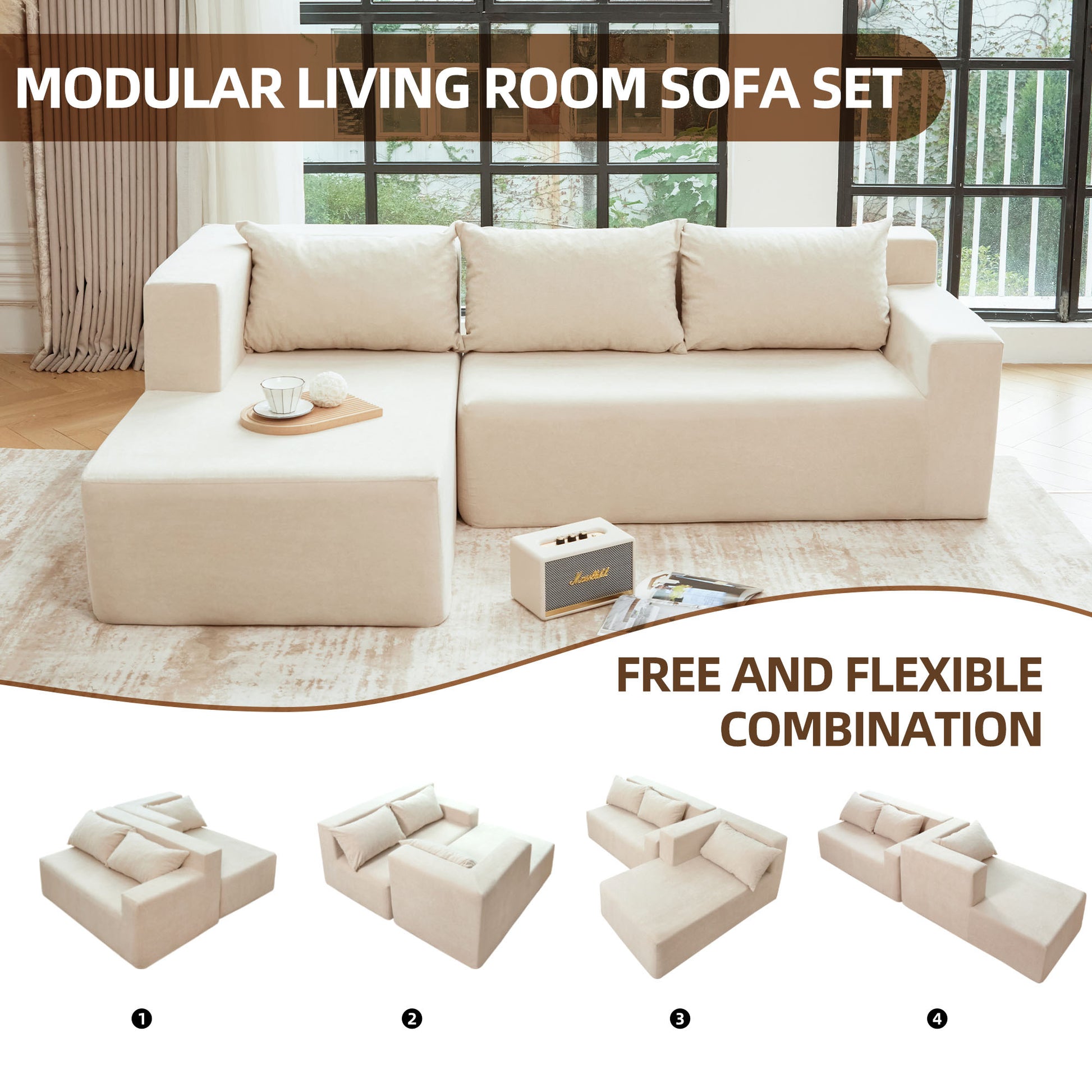 Sectional Couch Covers L Shape Sofa Covers, 2 Pcs Anti Slip Sofa For 3 3 Seaters Chaise Cushion Couch With Pillowcases, Living Room Foam Sofa Free Installation Khaki Canvas 3 Seat