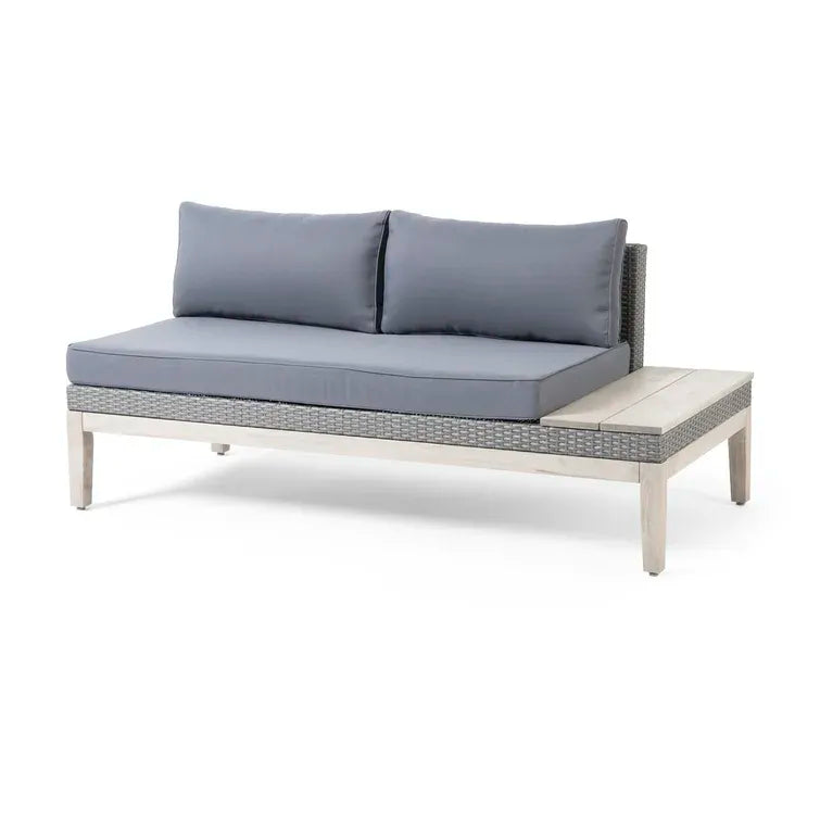 Loft Outdoor Acacia Wood And Wicker 5 Seater Sectional Sofa Set Grey Acacia Wood