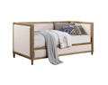 Beige Fabric Upholstered 1Pc Day Bed Light Oak Bed Frame Trim Bedroom Furniture Mattress Ready Twin Day Bed Box Spring Not Required Twin Beige Multi Wood Bedroom Classic,Contemporary,Modern,Transitional Solid Wood