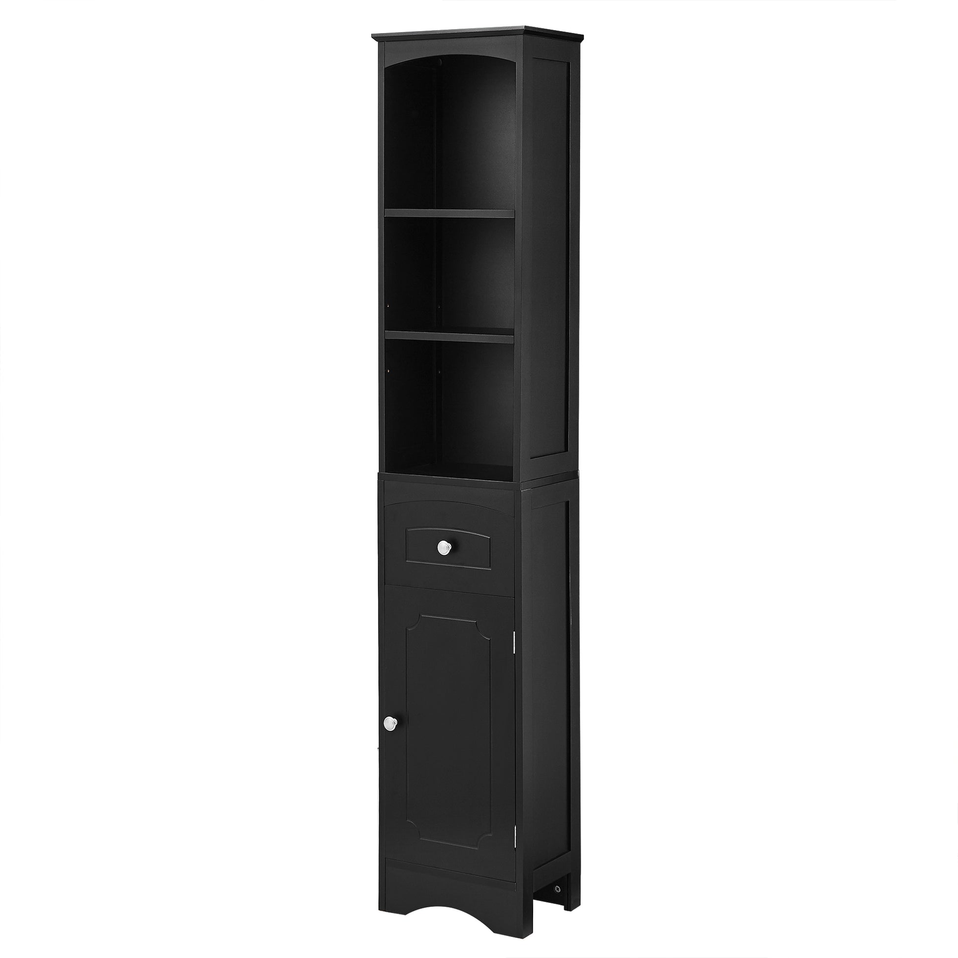 Tall Bathroom Cabinet, Freestanding Storage Cabinet With Drawer, Mdf Board, Adjustable Shelf, Black Black Mdf