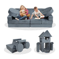 14Pcs Kids Sofa Modular Play Couch,Child Sectional Sofa To Boost Creativity,Boys And Girls Diy Creativing Playroom Couch Furniture For Toddlers Conertible Foam And Floor Cushion,Gray Grey Cotton