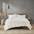 Ruched Fur Down Alternative Comforter Set Queen Ivory Polyester