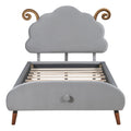 Twin Size Upholstered Platform Bed With Sheep Shaped Headboard, Gray Twin Gray Plywood