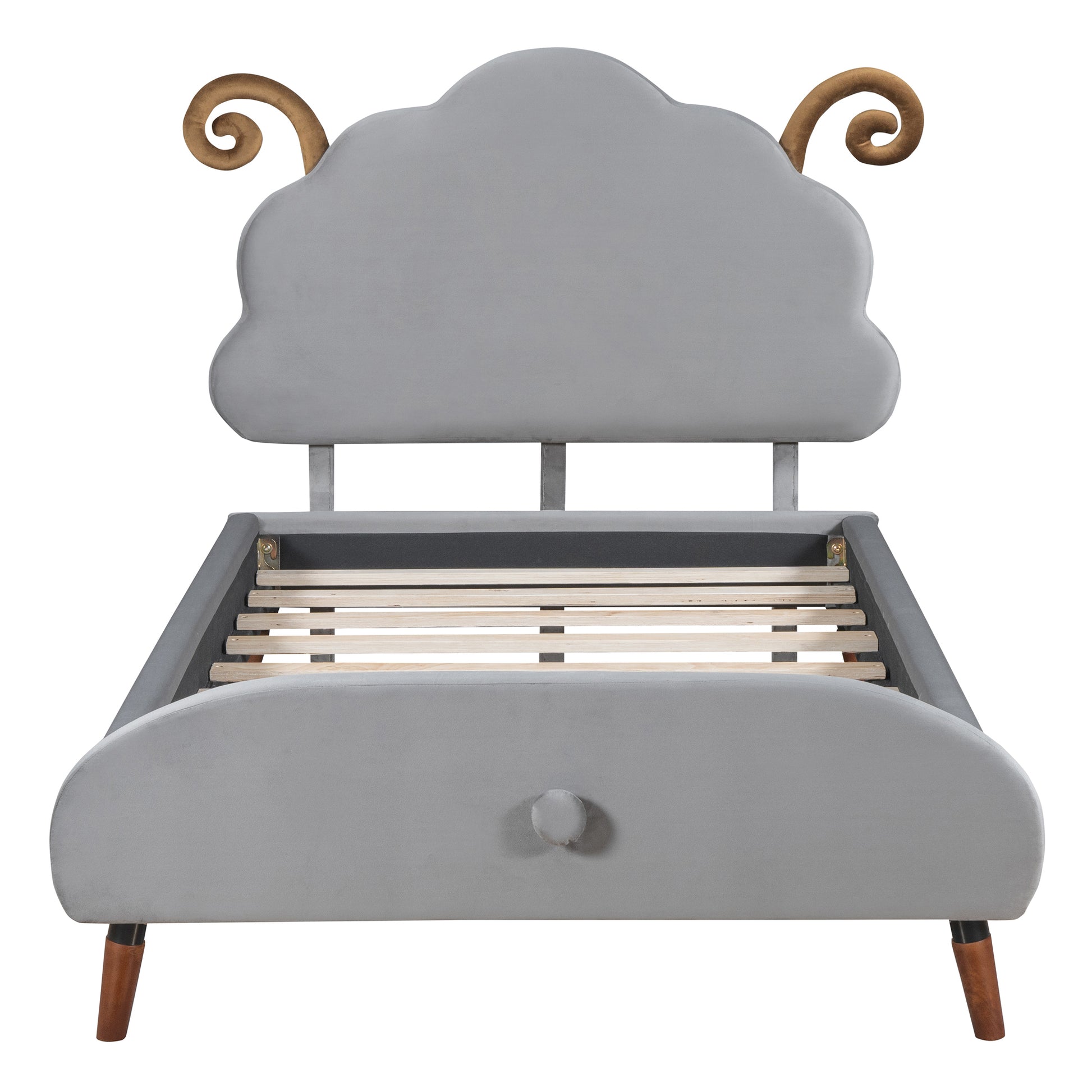 Twin Size Upholstered Platform Bed With Sheep Shaped Headboard, Gray Twin Gray Plywood