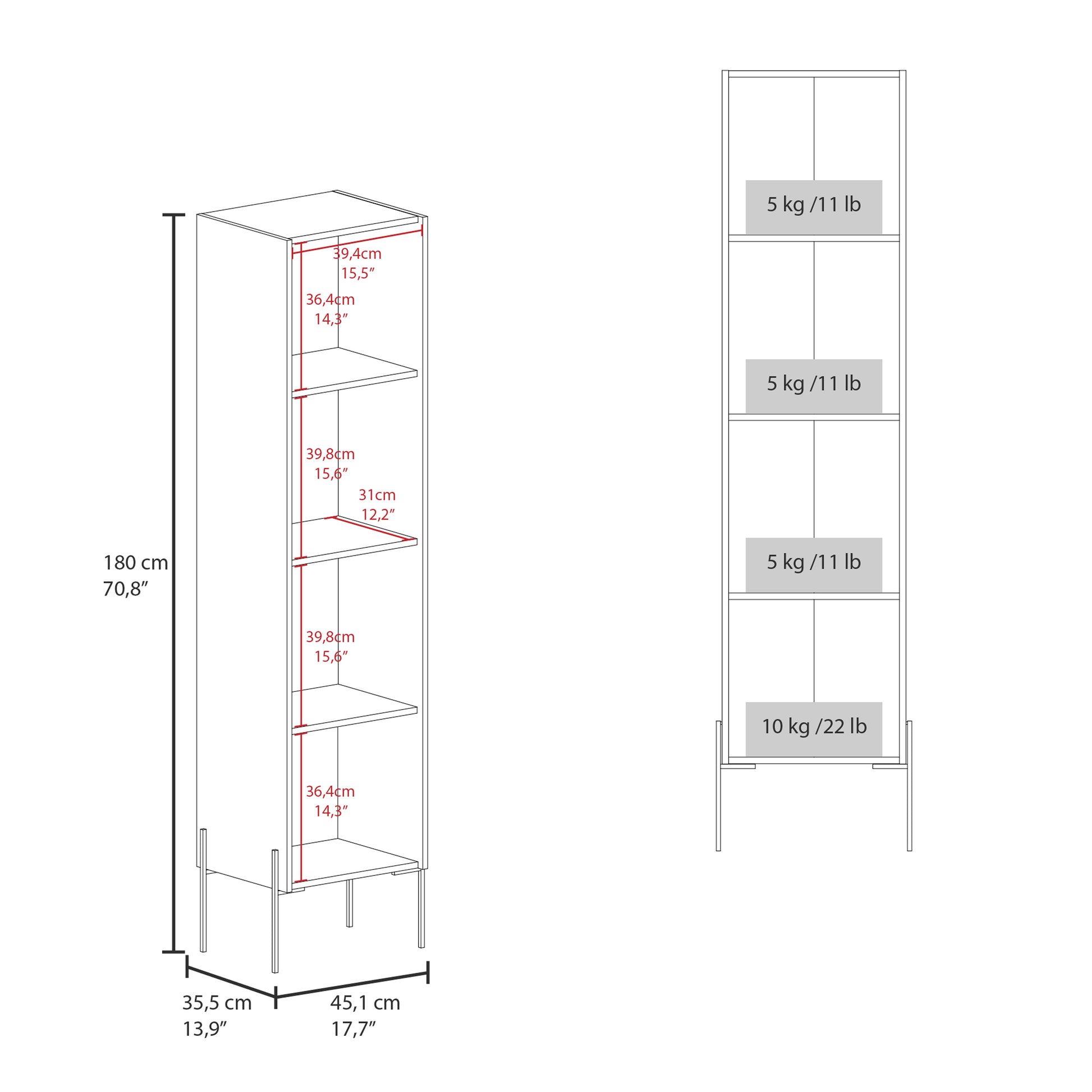 Hagi 71" Tall Four Tier Shelf One Door Linen Shaker Cabinet Gray Particle Board