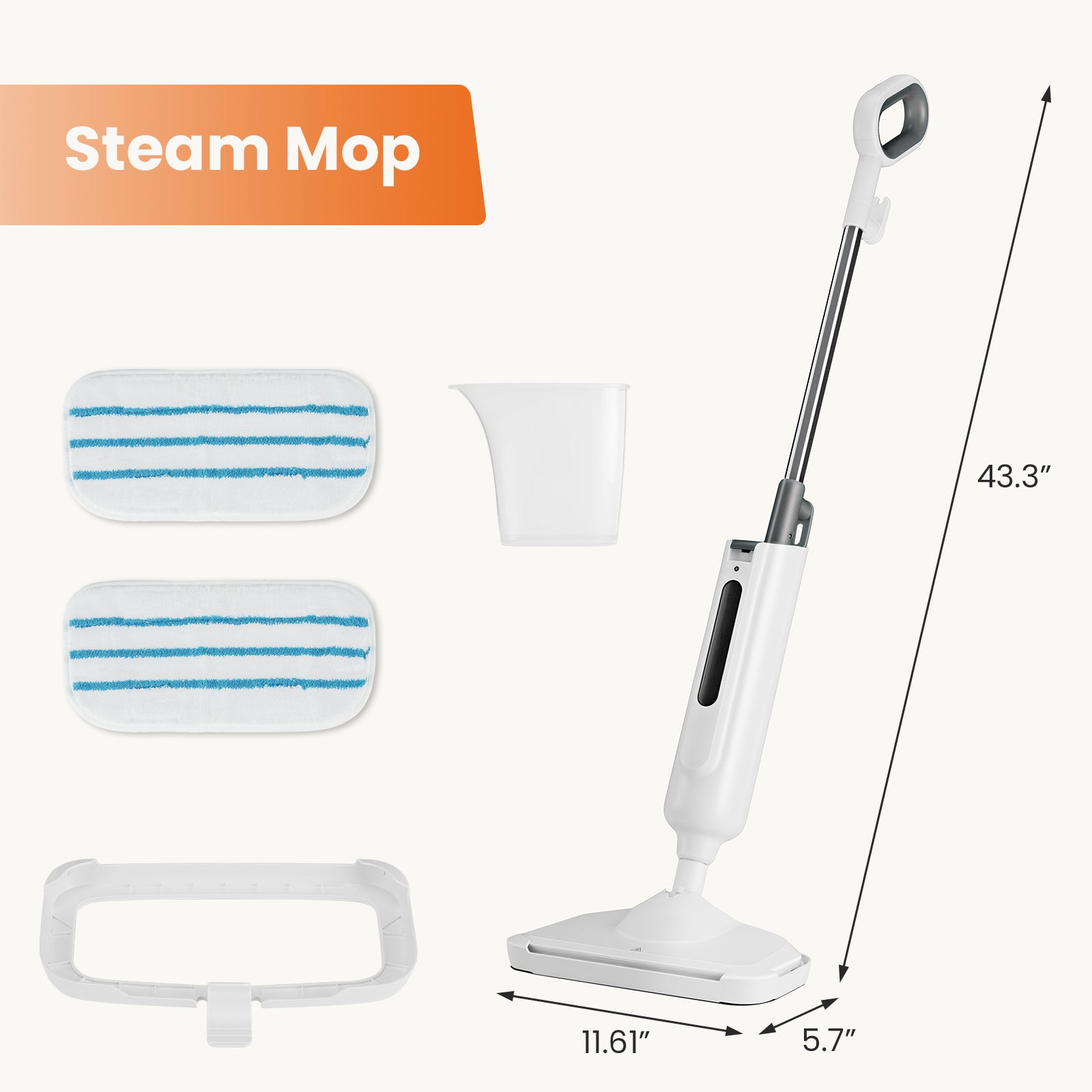 Steam Mop For Floor Cleaning,Lightweight Floor Steamer Cleaner For Hardwood Tile Laminate Floors Carpet, 2 Washable Pad,Gray Gray Abs