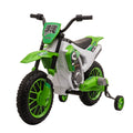 Aosom 12V Kids Motorcycle Dirt Bike Electric Battery Powered Ride On Toy Off Road Street Bike With Charging Battery, Training Wheels Green Green Plastic