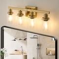 Golden 4 Light Vanity Light With Clear Glass Shades, Modern Iron Metal Bathroom Wall Fixture For Mirror, Ideal For Bathroom And Dressing Table No Bulbs Golden Glass,Iron