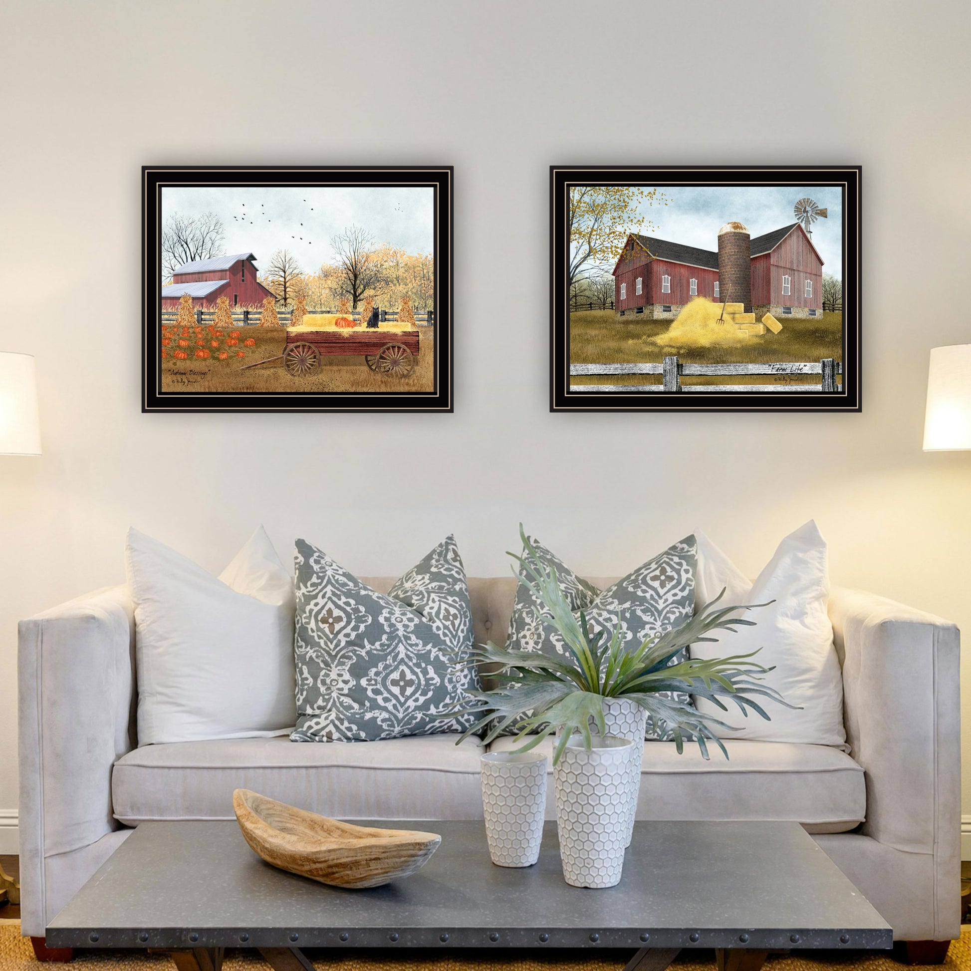 2 Piece Vignette Autumn Blessings Farm Life Black Framed Wall Art For Living Room, Bedroom Wall Art Print For Home Decor By Billy Jacobs Multicolor Wood Paper