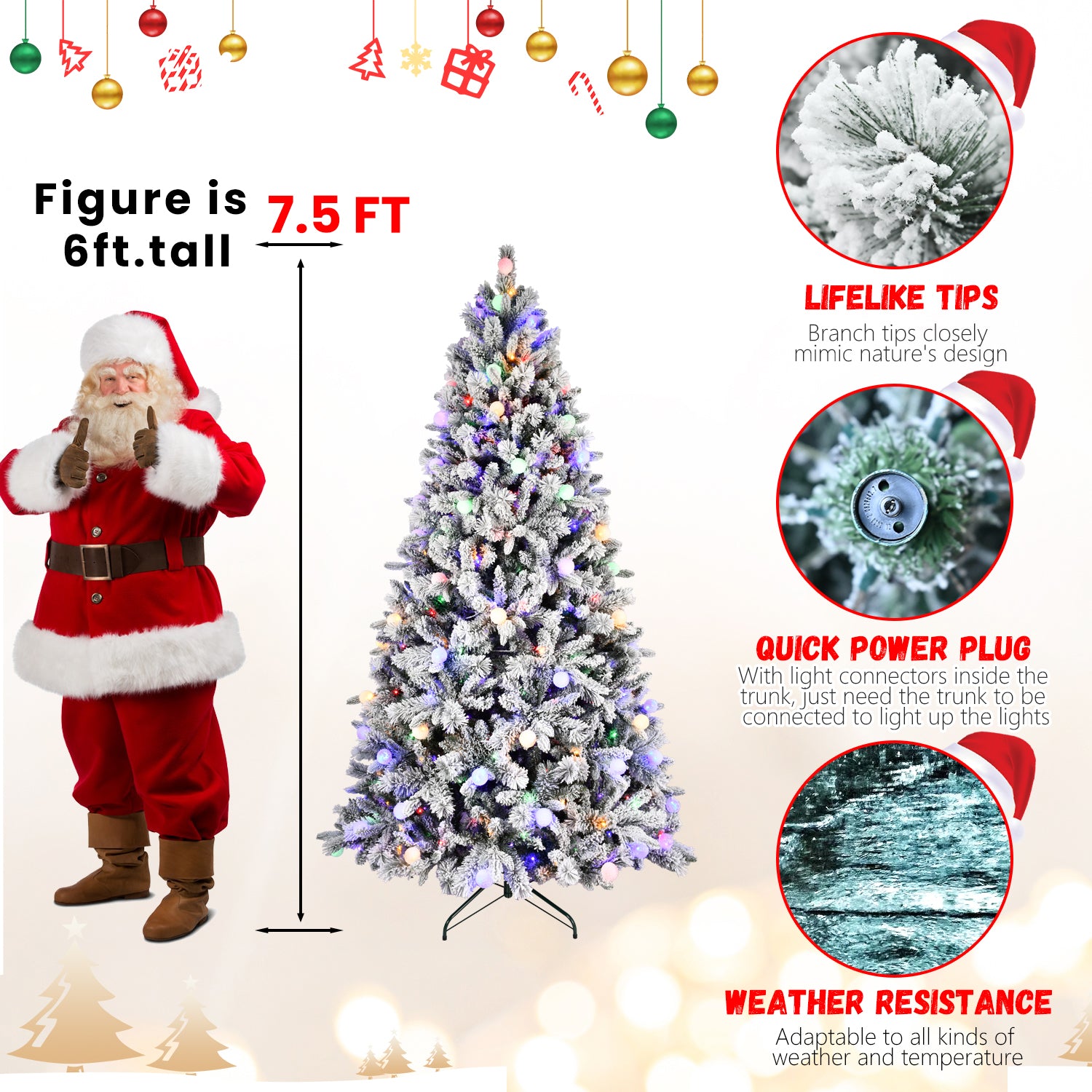 7.5Ft Pe Pvc Pine Mixed Christmas Tree With Colorful Warm Light 10 Function Led, Memory Wire & Easy Power Technology Green,White Polyethylene