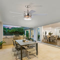 52 Inch 5 Blade Plywood Blades Ceiling Fan ,Dual Lamp Shade Ceiling Fan With Remote Control Optional Remote Satin Nickel Nickel American Design,American Traditional,Classic,Contemporary,Farmhouse Plywood Metal