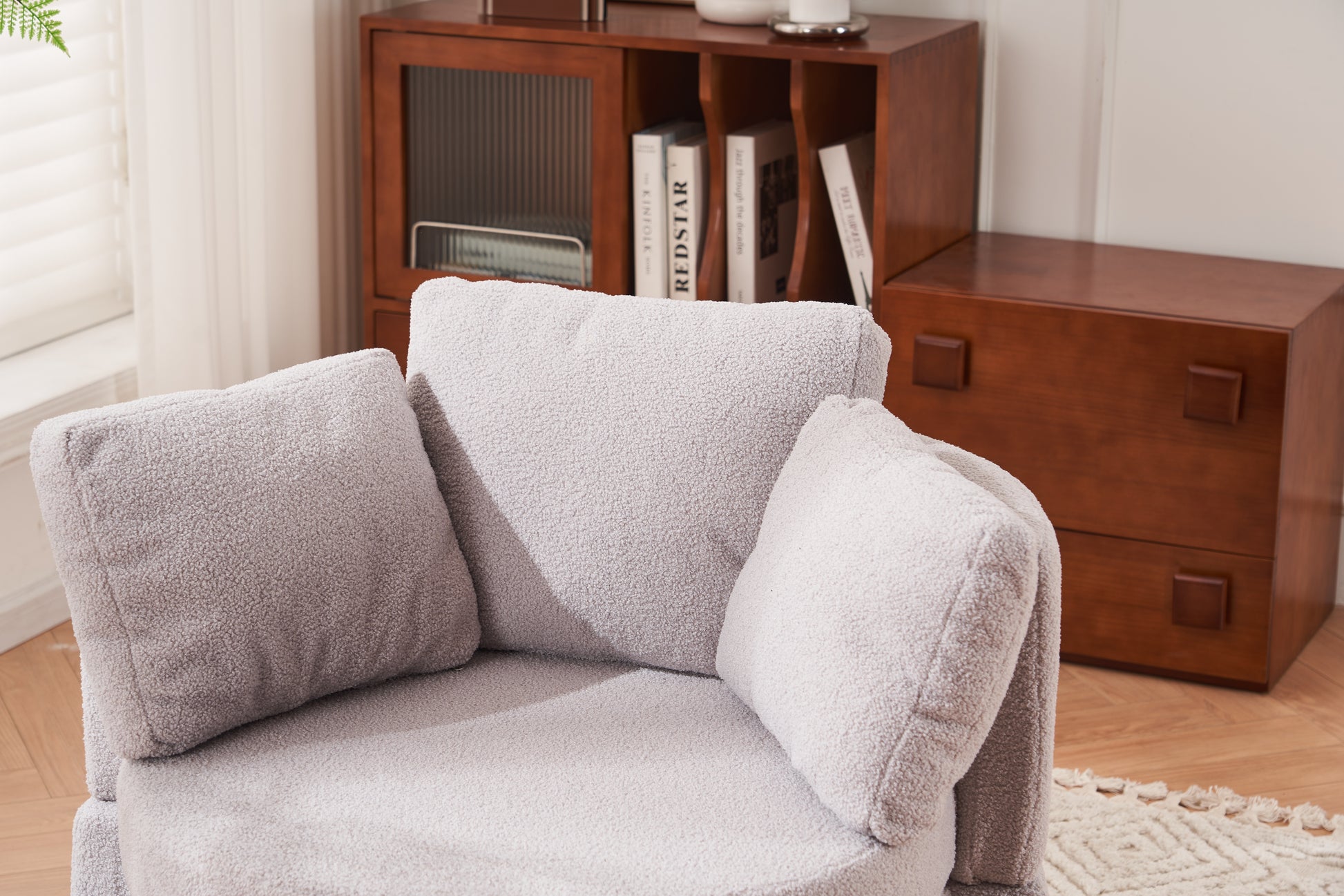 029 Teddy Fabric Swivel And Storage Chair With Back Cushion For Living Room,Light Gray Light Gray Primary Living Space Modern Foam Teddy