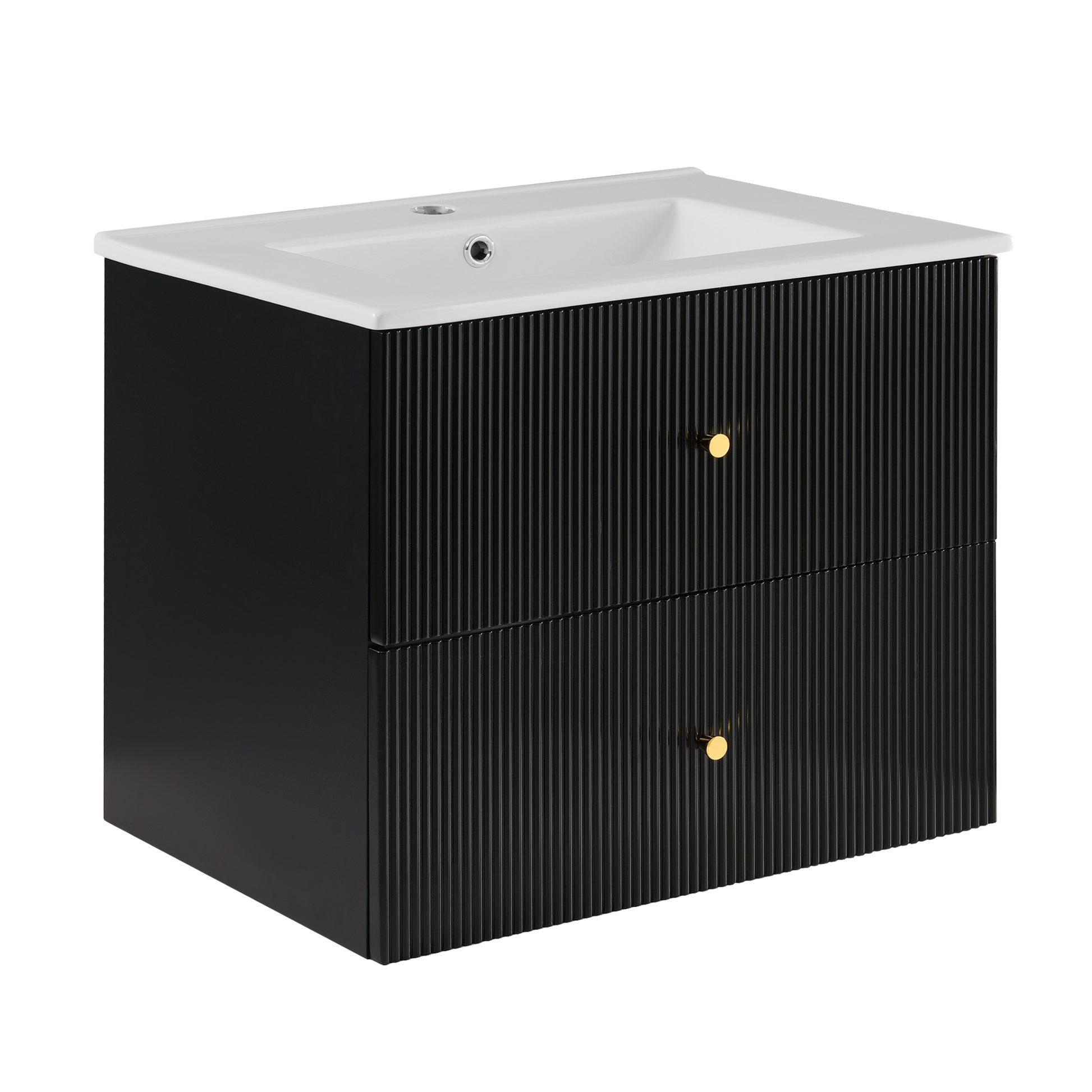 24 Inch Wall Mounted Bathroom Vanity With 2 Drawers Ideal For Small Bathrooms Black Bathroom Mdf