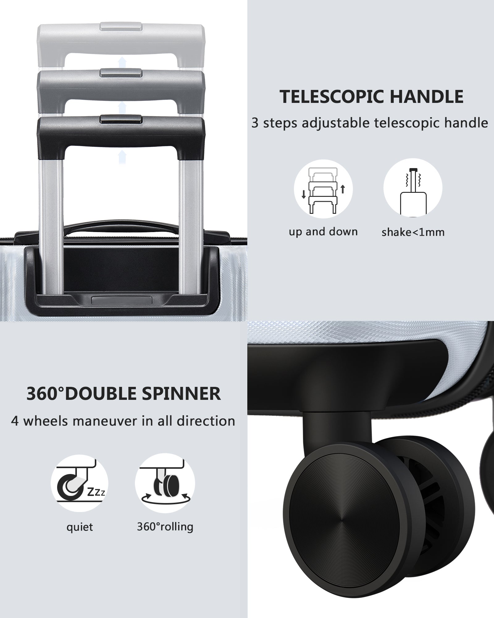 20 Inch Carry On Luggage With Tsa Lock& Double Spinner Wheels, Expandable For Large Storage Silver Abs