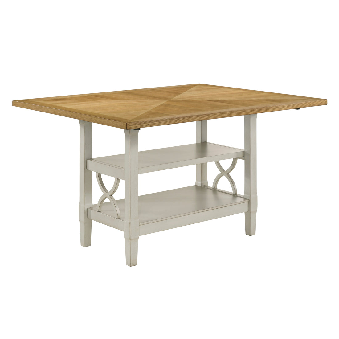 1Pc Counter Height Table Base With 2 Shelves, Light Oak And Gray Finish Casual Country Style Dining Wooden Kitchen Furniture Gray,Light Oak Seats 6 Dining Room Kitchen & Dining Tables Rectangular Wood