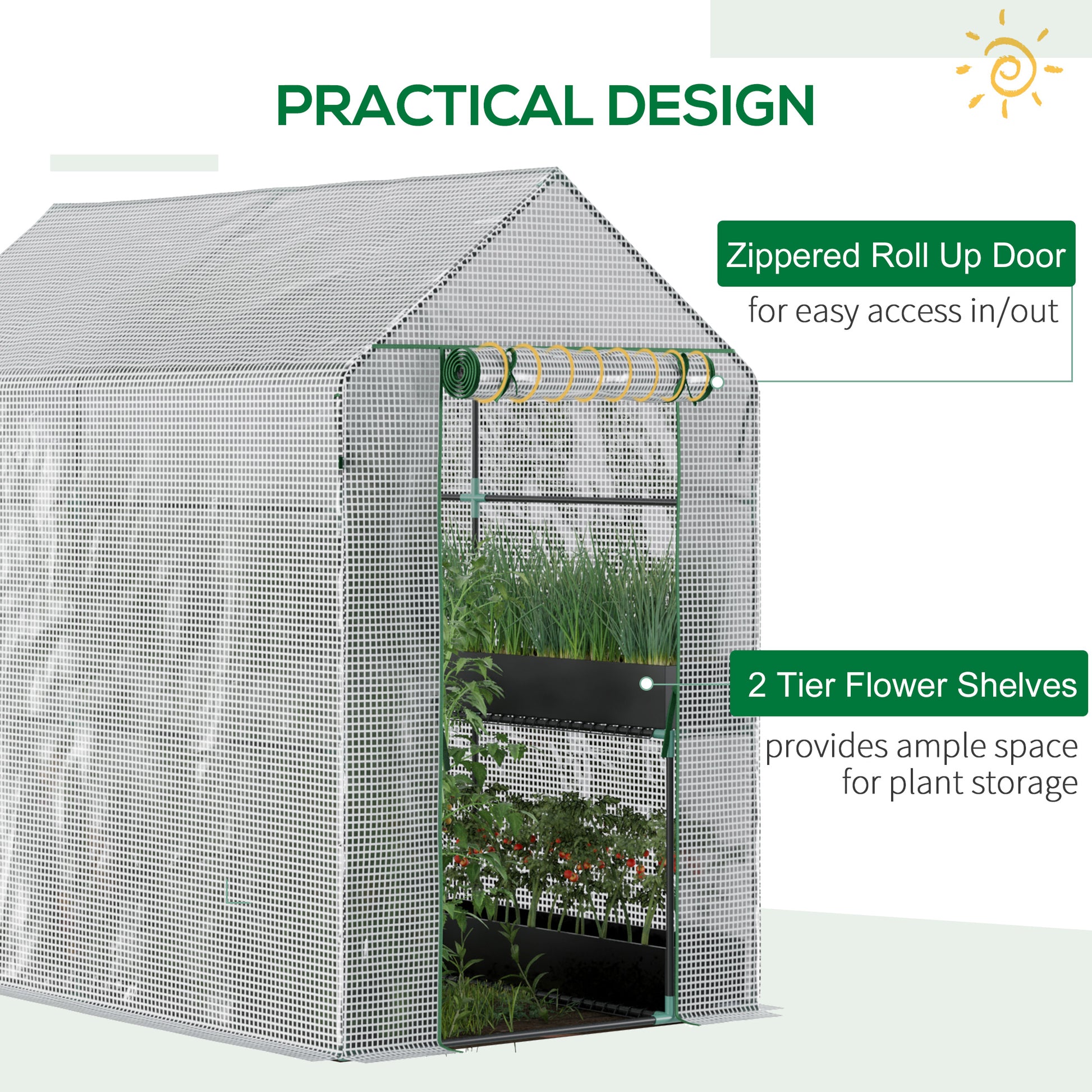 Outsunny 47.25" X 73.25" X 74.25" Walk In Greenhouse, Outdoor Portable Plant Flower Growing Warm House With Roll Up Door And 4 Shelves, White White Plastic