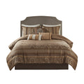 7 Piece Jacquard Comforter Set Brown Gold Queen Queen Brown Gold Polyester