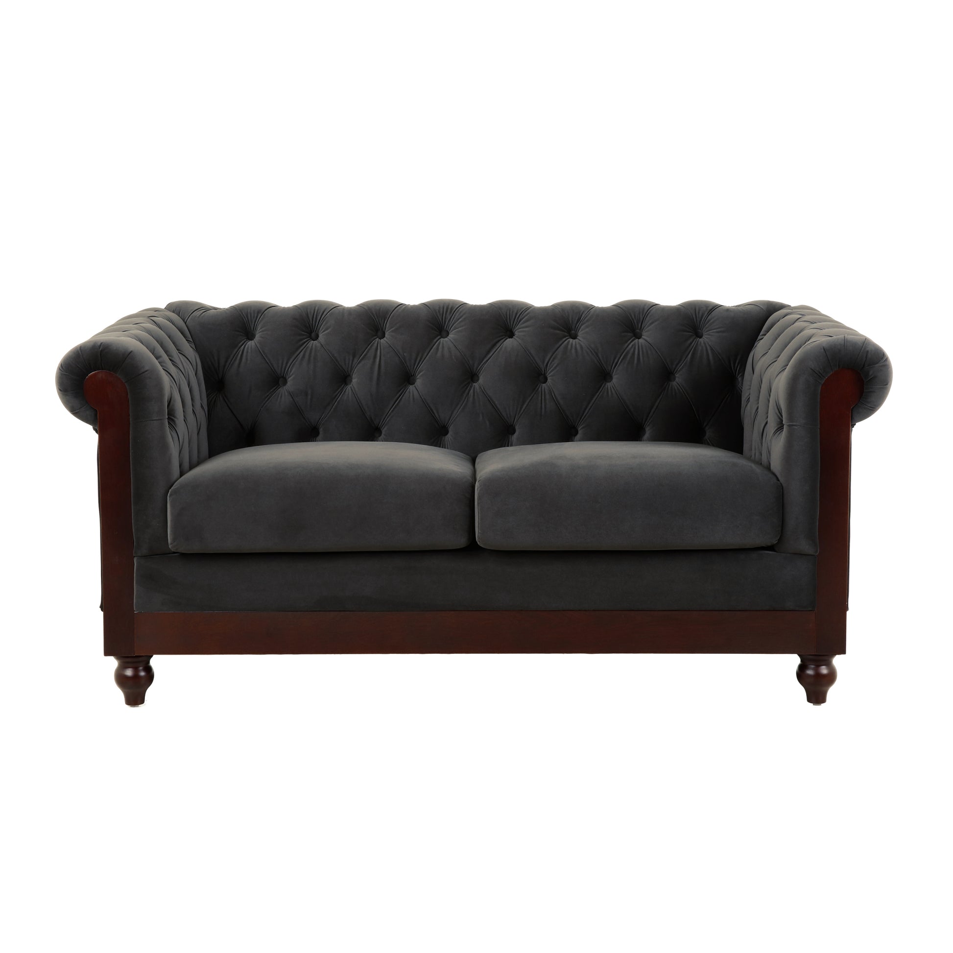 Vivalux 59.44" Chesterfield Velvet Loveseat Sofa,2 Person Rolled Arm Dutch Plush Upholstered Sofa Couch With Tufted Button For Living Room, Bedroom, Small Places,Dark Gray Dark Gray Espresso Velvet Wood Primary Living Space Soft Tufted Back