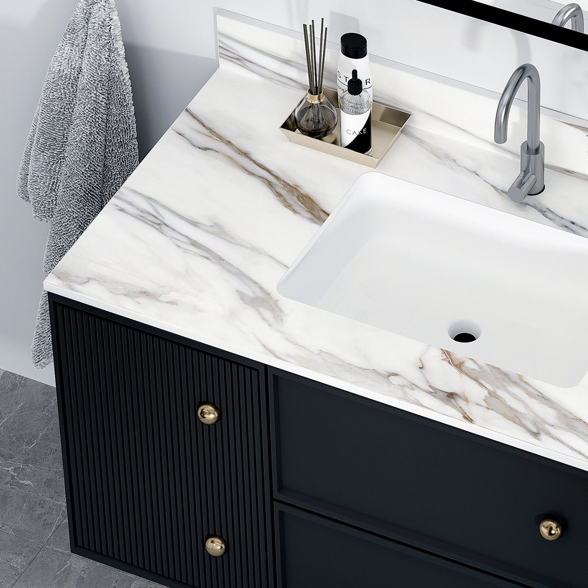 43 Inch Marble Vanity Top, Bathroom Vanity Top With Undermount Rectangular Middle Sink And 4" Height Backsplash, Pre Drilled Faucet Hole Vanity Top, Carrara White With Veins White Marble Bathroom American Design Sintered Stone Sintered Stone