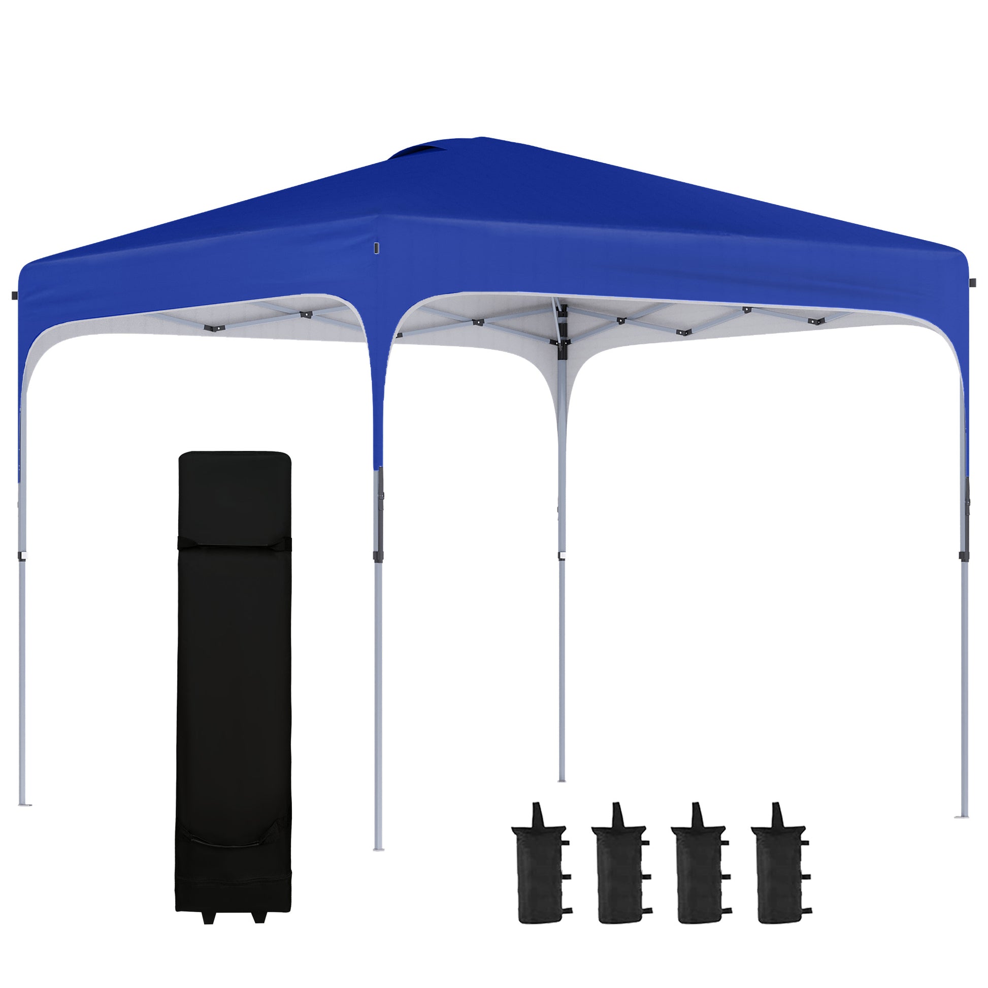 Outsunny 8' X 8' Pop Up Canopy Tent With Wheeled Carry Bag And 4 Sand Bags, Instant Sun Shelter, Tents For Parties, Height Adjustable, For Outdoor, Garden, Patio, Royal Bue Blue Steel