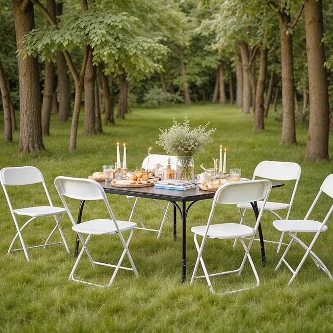 10 Pcs Folding Chair Plastic, Foldable Stackable Portable Seat With Metal Frame 330Lb Capacity, Outdoor Indoor Commercial For Party, Wedding, Event, Office, Patio, Picnic, Kitchen, White White