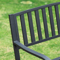 Outsunny Outdoor Glider Bench, Glider Bench For Outside Patio With Armrests, Slatted Seat & Backrest, Loveseat With Power Coated Steel Frame, Black Black Steel