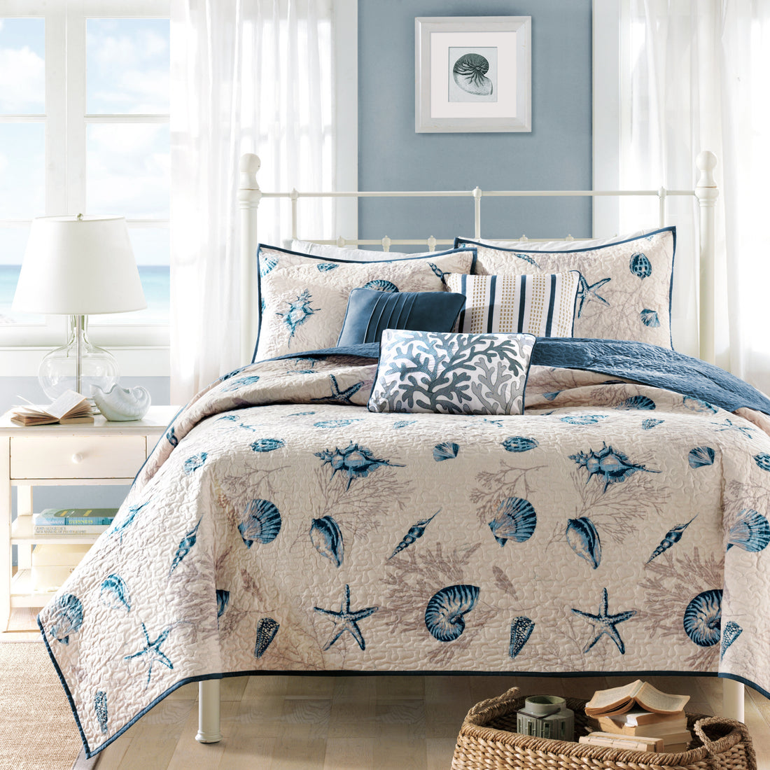 Brushed Microfiber Quilt Set With Throw Pillows Blue Full Queen Full Blue Polyester