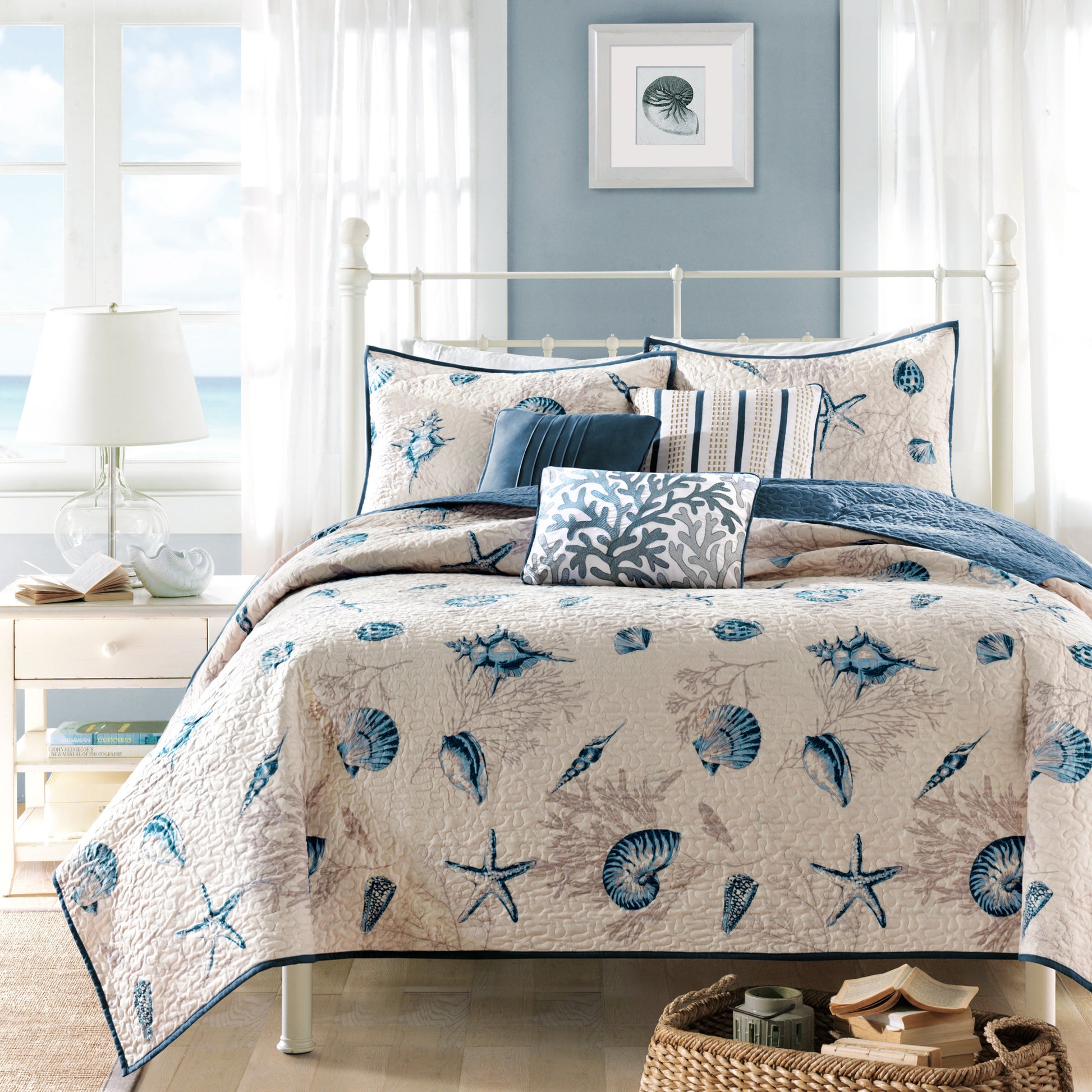 Brushed Microfiber Quilt Set With Throw Pillows Blue Full Queen Full Blue Polyester